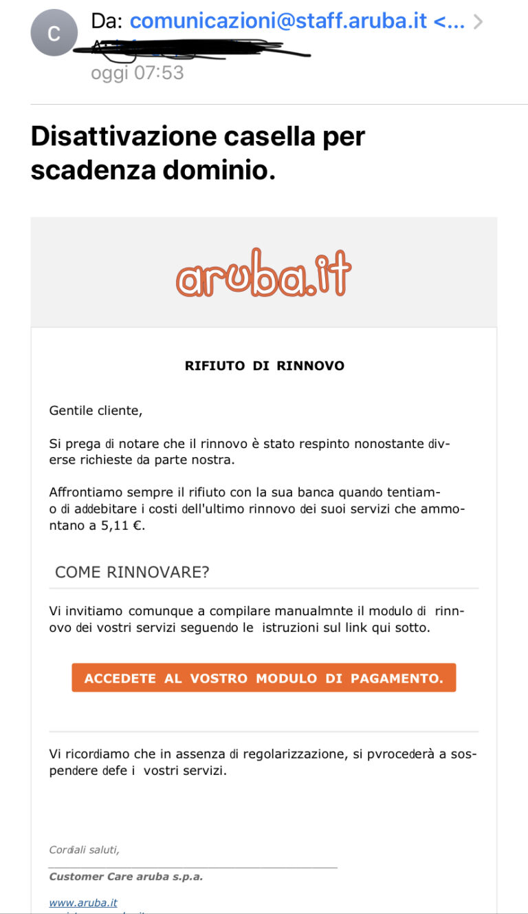 Dalla Germania phishing contro Aruba via mail