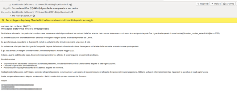 Malware via mail, contro utenza italiana Ispettorato del Lavoro