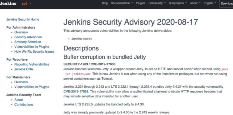 Buffer overflow su server Jenkins, aggiornare al più presto